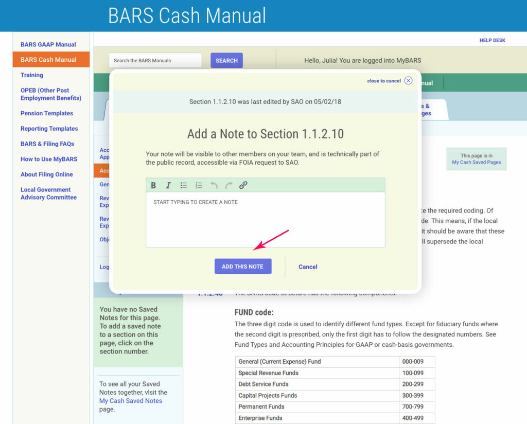 MyBARS manual workflow for government accountants: pane 2.