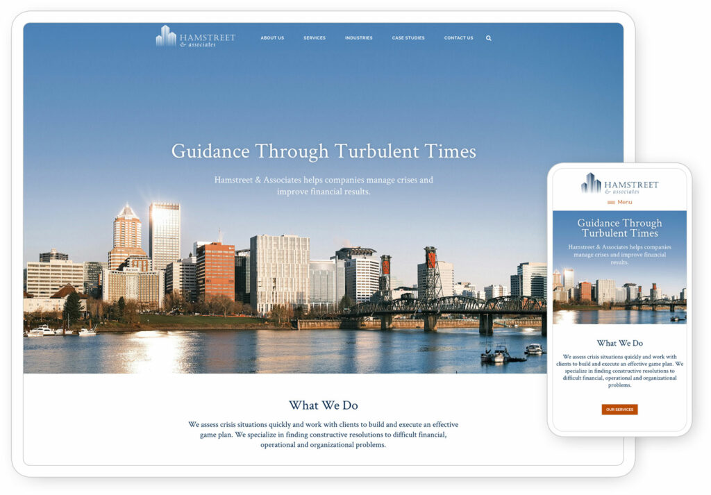 Home page of the Hamstreet & Associates website seen on a tablet and phone.